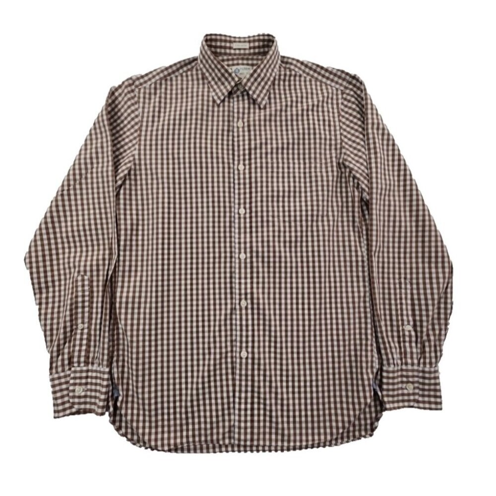 VTG J. Crew 2-Ply Cotton Shirt Men's S Brown Checkered Button Up EUC Long Sleeve